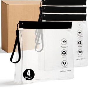 BRAND NEW!  4-Pack 16 Mil Reusable TSA-Approved Quart Size Toiletry Bag